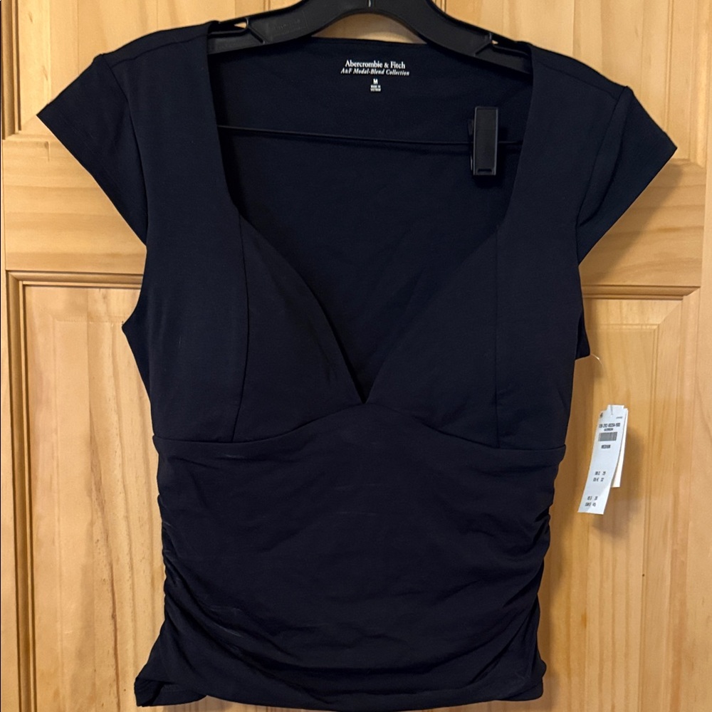 Abercrombie & Fitch black V-Neck Ruched Tee